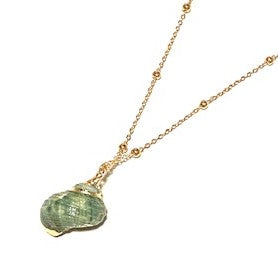 ネックレス・ペンダント Shell Necklace (Green) Seaside 14K Yellow Gold Green Scallop Shell Pendant