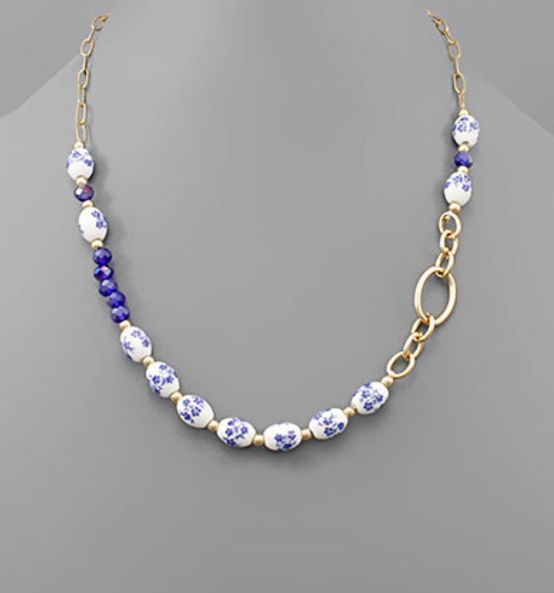 Blue and White Cloisonne Beaded Necklace - RubyVanilla