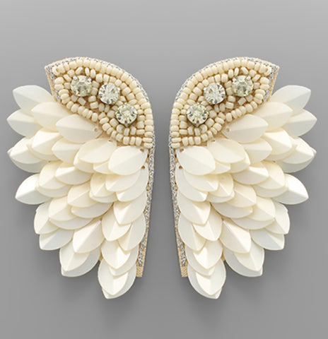 Ivory Sequin Wing Earrings - RubyVanilla