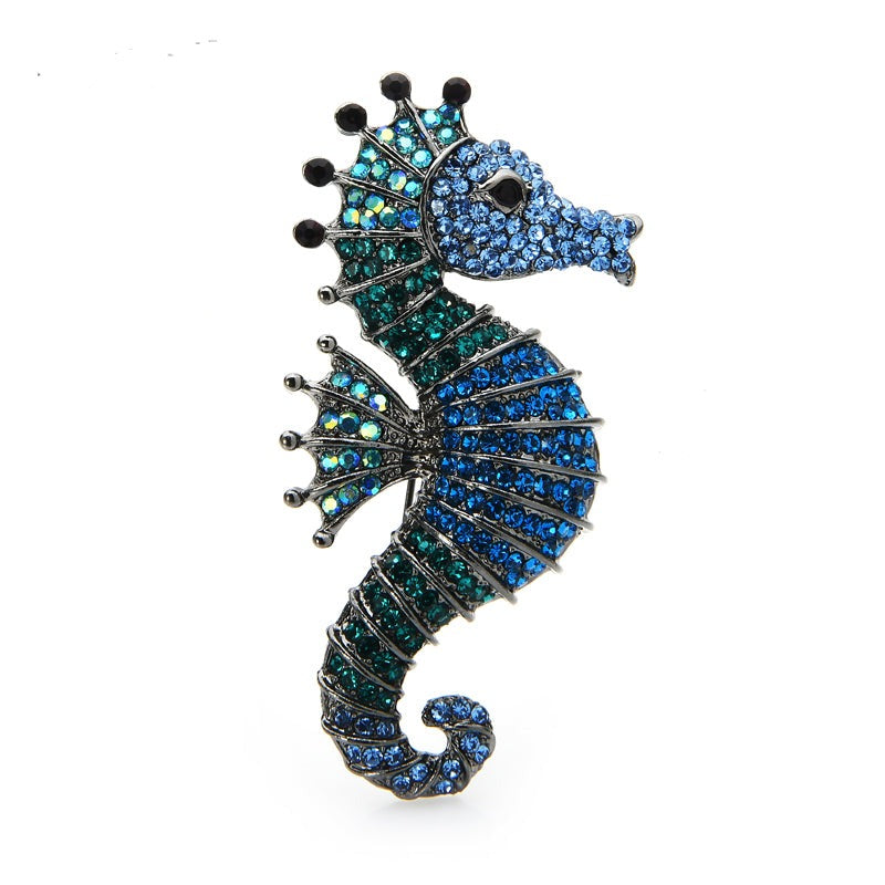 Sapphire Blue Rhinestone Shiny Silver Tone Crocodile Alligator Animal Pin  Brooch 