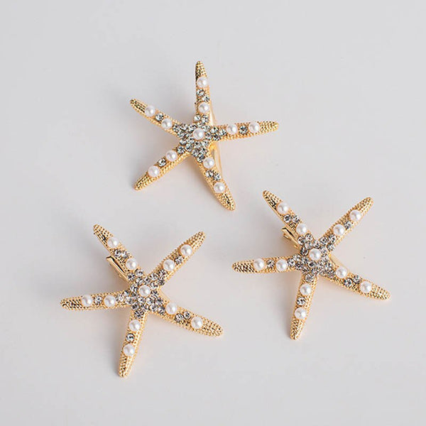 Gold and Pearl Starfish Hair Clip - RubyVanilla
