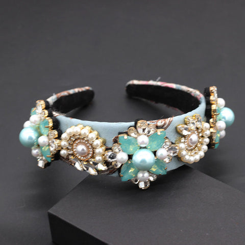 Turquoise and Pearl Baroque Headband - RubyVanilla
