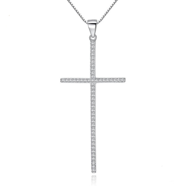 Sterling Silver Cross Necklace - CZ Crystals - RubyVanilla