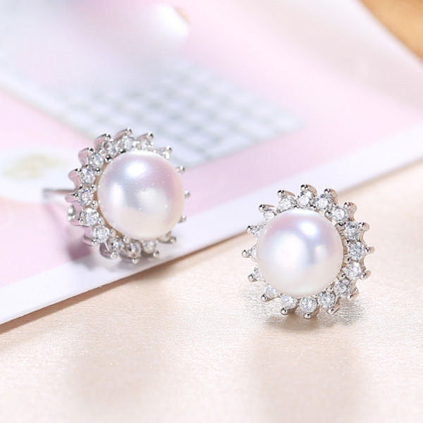 Pearl Sun Earrings with CZ - RubyVanilla