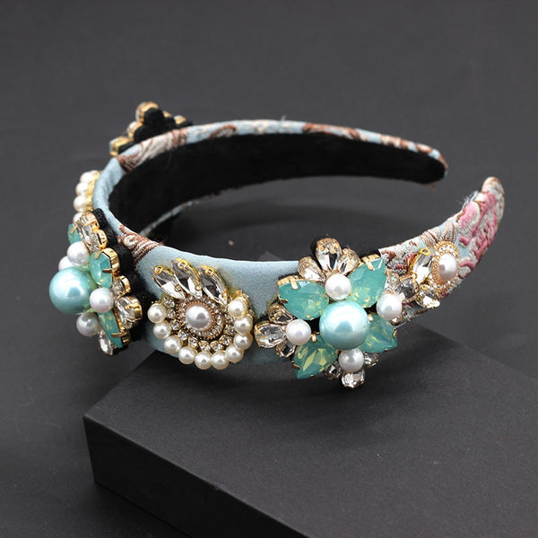 Turquoise and Pearl Baroque Headband - RubyVanilla