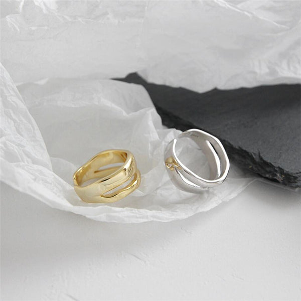 Adjustable Double Layer Wave Sterling Silver Ring - RubyVanilla