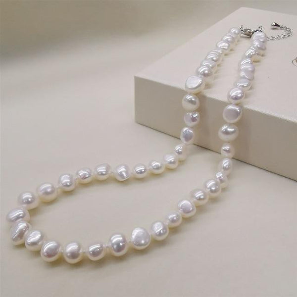 Natural Freshwater Pearl Necklace with Sterling silver plated in 14k white gold clasp - RubyVanilla