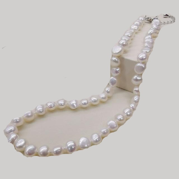 Natural Freshwater Pearl Necklace with Sterling silver plated in 14k white gold clasp - RubyVanilla