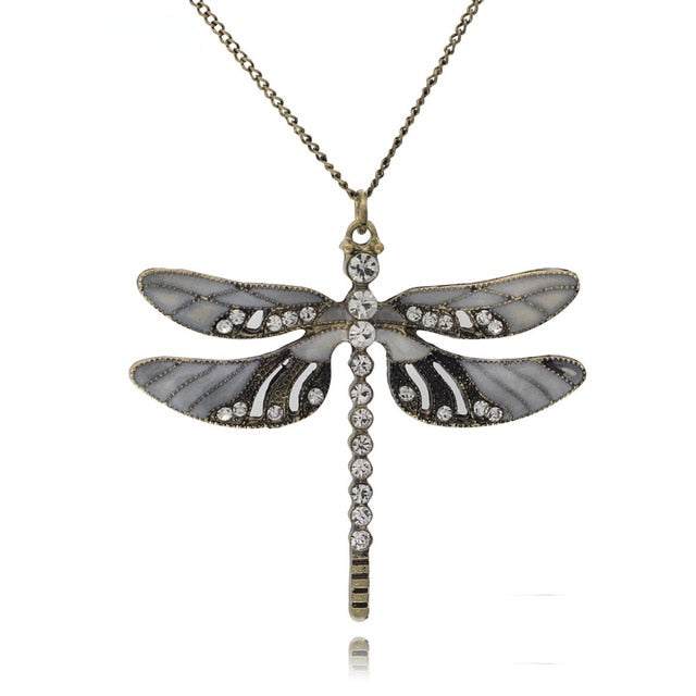 Elsa Dragonfly Pendant on long necklace - RubyVanilla