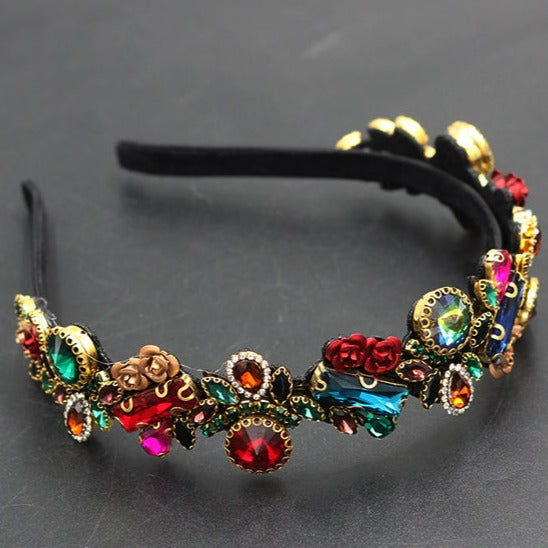 Multicolor Metal Rose and Stone Headband - RubyVanilla