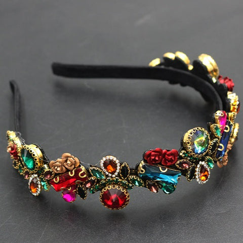 Multicolor Metal Rose and Stone Headband - RubyVanilla