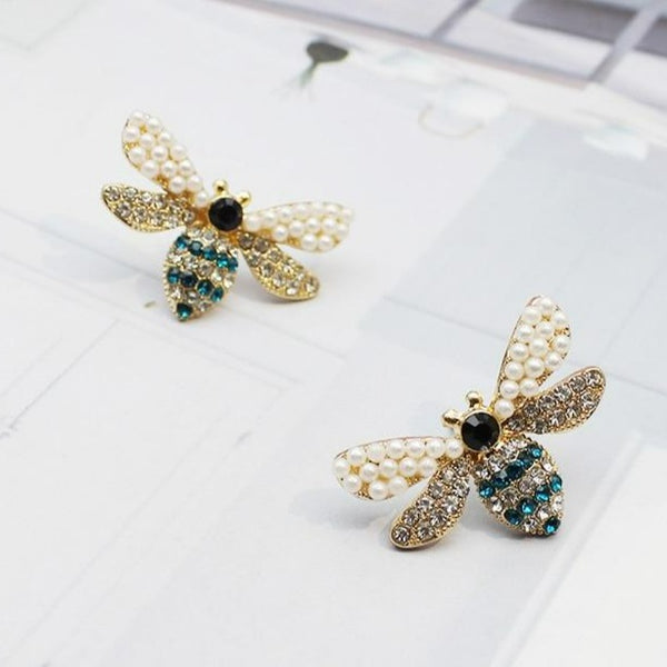 Turquoise and Pearl Bee Earrings - RubyVanilla