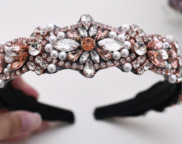 Peach Crystal Baroque Headband - RubyVanilla