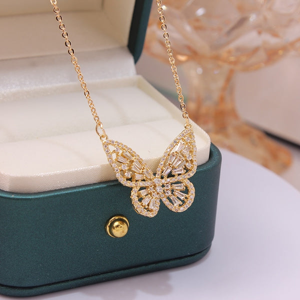 Gold Tone CZ Butterfly Necklace - RubyVanilla