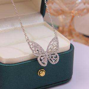 Silver Crystal Butterfly Necklace - RubyVanilla
