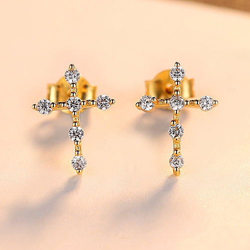 Tiny Cross Stud Earrings, Sterling Silver - RubyVanilla