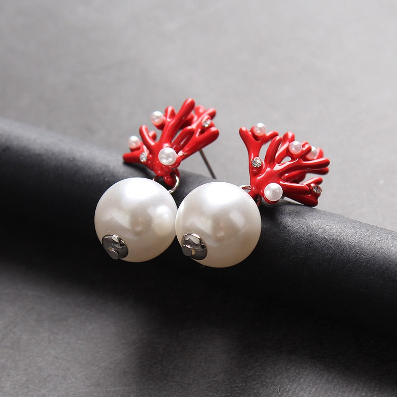 Buy Long Cluster Earrings With Pearls and Red Coral Paste Stones Online in  India - Etsy